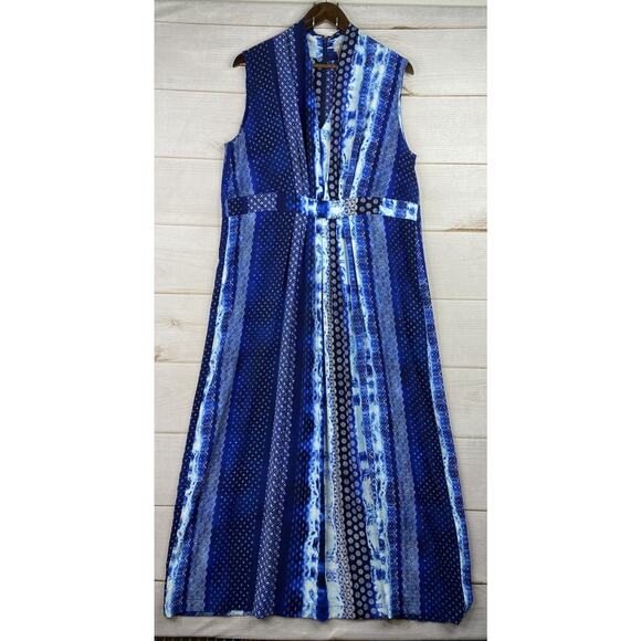 Chico’s Womens Maxi Dress Sz 3 XL 16 Blue Mixed Pattern Lightweight Sleeveless - Picture 1 of 9